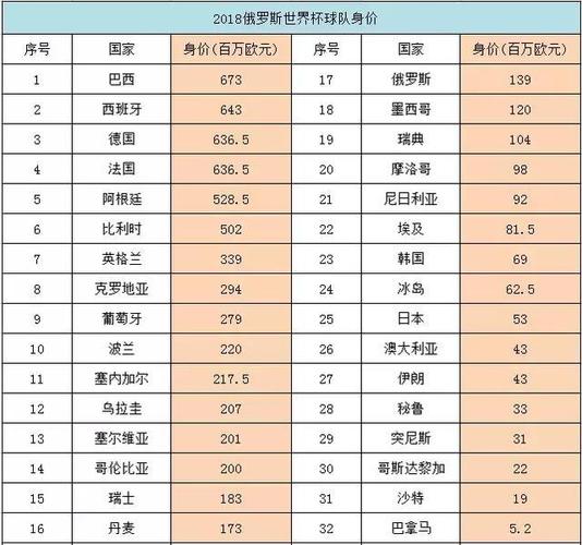 世界杯身价傍？2010世界杯哪支球队身价最高